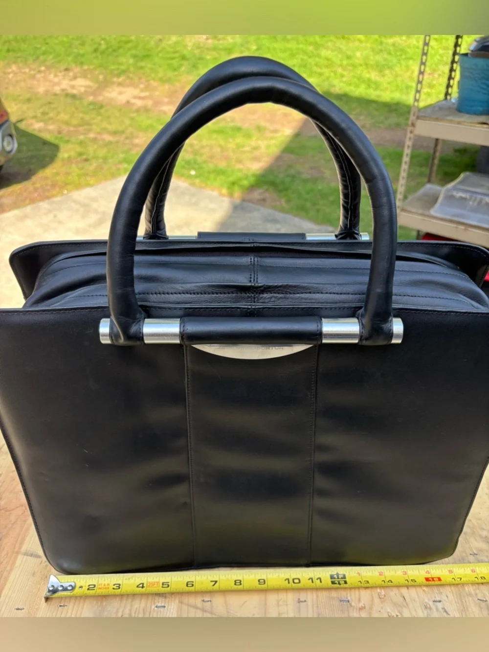 Zero Halliburton Black Leather 17” Expandable Briefcase Business Bag